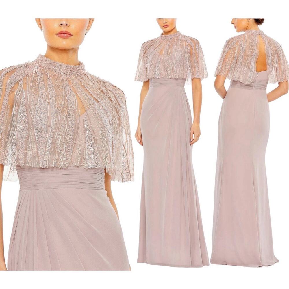 Mac Duggal 20467 Rose Cape Overlay Gown Size 10 $698